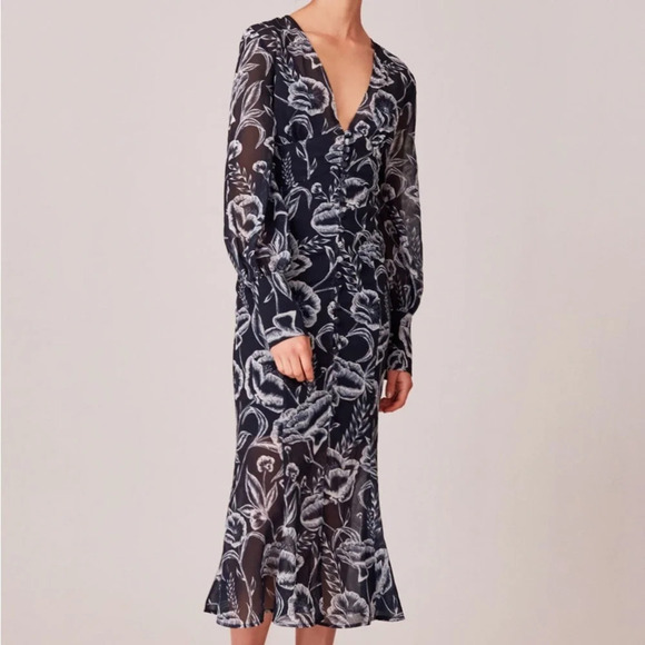 C/MEO floral  Discretion Midi Dress| size M/6 - Picture 1 of 7